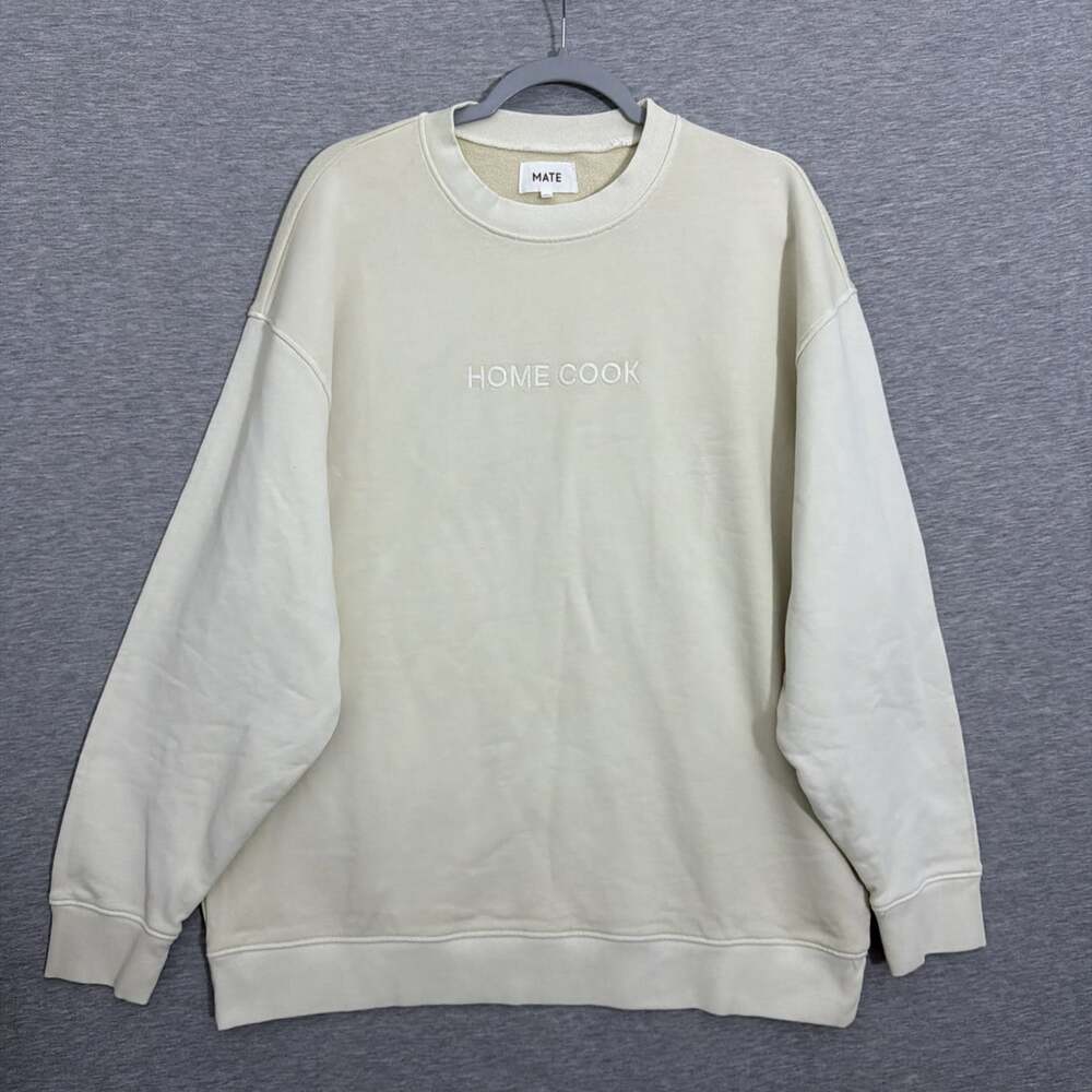 Mate The Label Women's M/L Beige Organic Cotton LS Crewneck Sweater Home Cook
